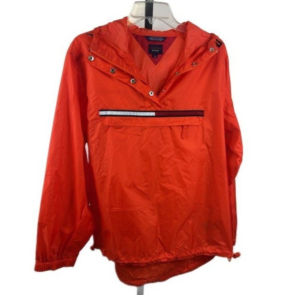 Tommy Jeans Men's Size Large Orange Hooded Lightweight Anorak Windbreaker Jacket
